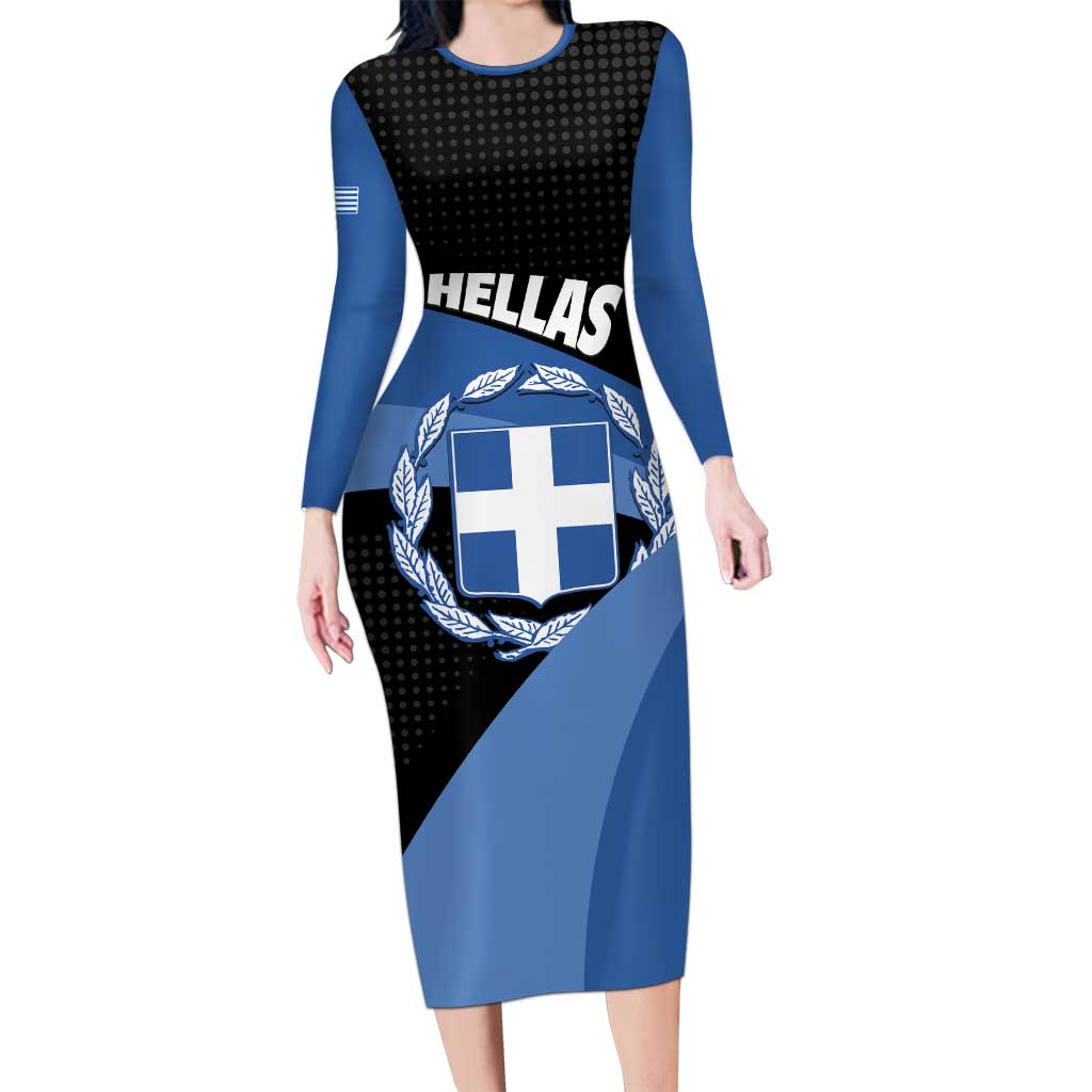 Personalised Greece Hellas Family Matching Long Sleeve Bodycon Dress and Hawaiian Shirt Coat Of Arms - Wonder Print Shop