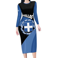 Personalised Greece Hellas Family Matching Long Sleeve Bodycon Dress and Hawaiian Shirt Coat Of Arms - Wonder Print Shop