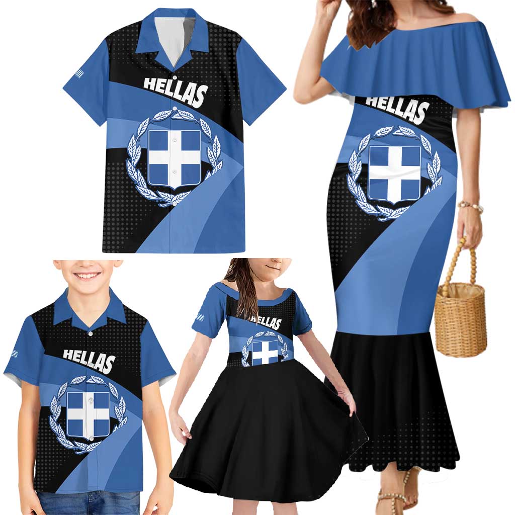 Personalised Greece Hellas Family Matching Mermaid Dress and Hawaiian Shirt Coat Of Arms - Wonder Print Shop