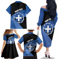 Personalised Greece Hellas Family Matching Off The Shoulder Long Sleeve Dress and Hawaiian Shirt Coat Of Arms - Wonder Print Shop