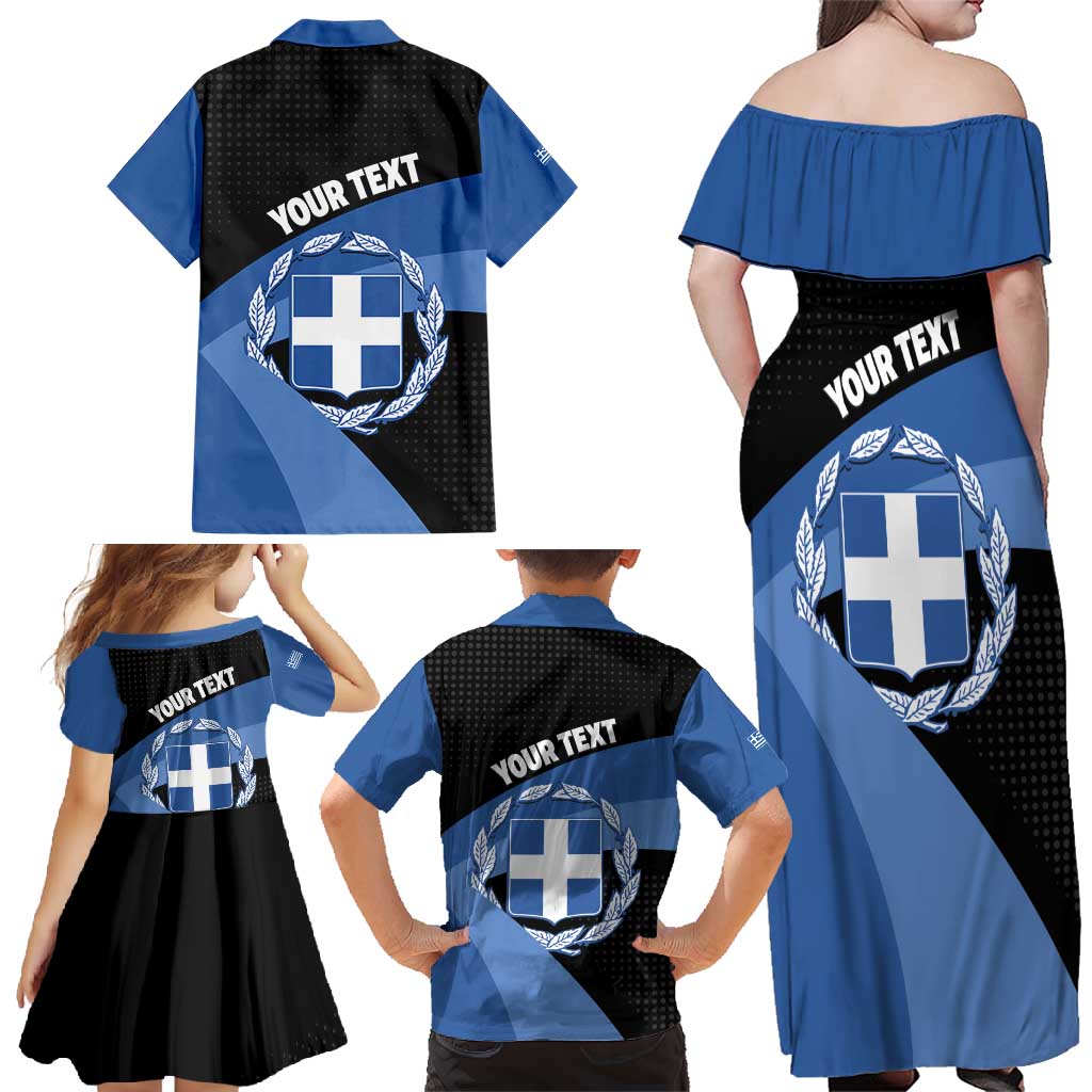 Personalised Greece Hellas Family Matching Off Shoulder Maxi Dress and Hawaiian Shirt Coat Of Arms - Wonder Print Shop