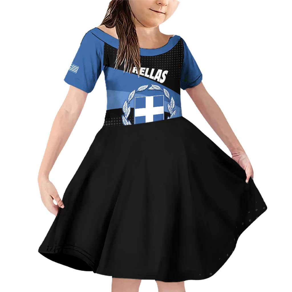 Personalised Greece Hellas Family Matching Off Shoulder Short Dress and Hawaiian Shirt Coat Of Arms - Wonder Print Shop