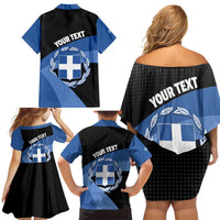 Personalised Greece Hellas Family Matching Off Shoulder Short Dress and Hawaiian Shirt Coat Of Arms - Wonder Print Shop