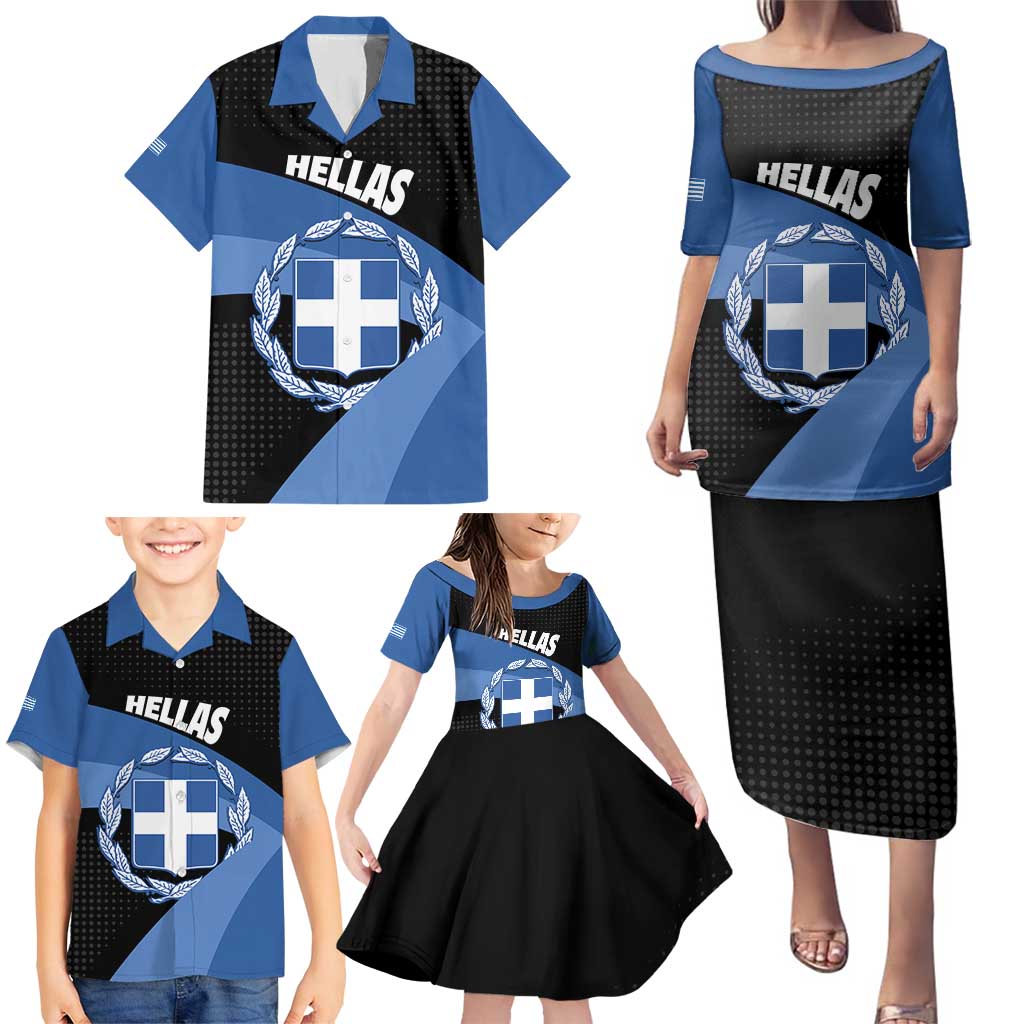 Personalised Greece Hellas Family Matching Puletasi and Hawaiian Shirt Coat Of Arms - Wonder Print Shop