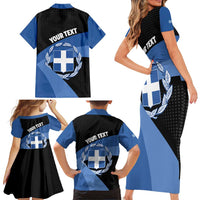 Personalised Greece Hellas Family Matching Short Sleeve Bodycon Dress and Hawaiian Shirt Coat Of Arms - Wonder Print Shop