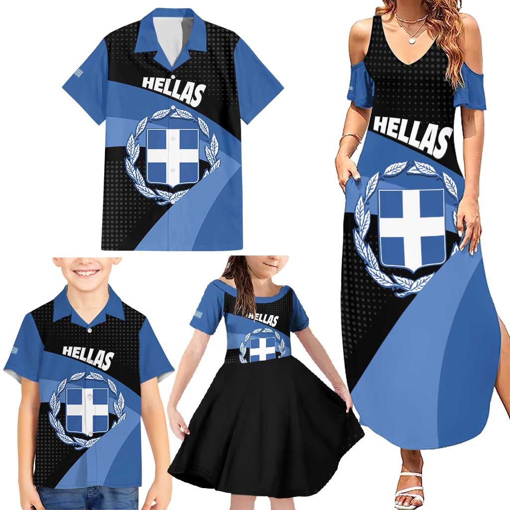 Personalised Greece Hellas Family Matching Summer Maxi Dress and Hawaiian Shirt Coat Of Arms - Wonder Print Shop