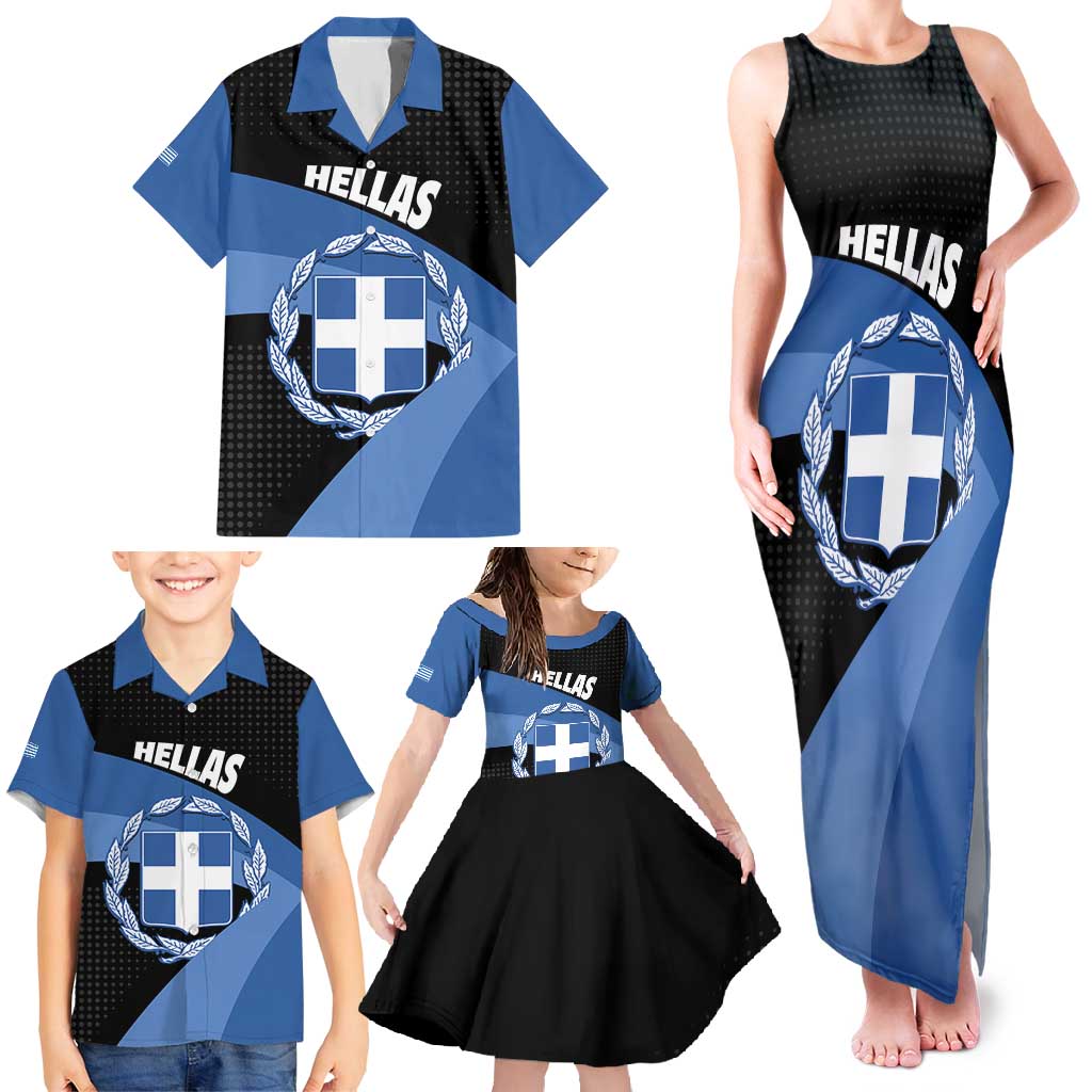 Personalised Greece Hellas Family Matching Tank Maxi Dress and Hawaiian Shirt Coat Of Arms - Wonder Print Shop