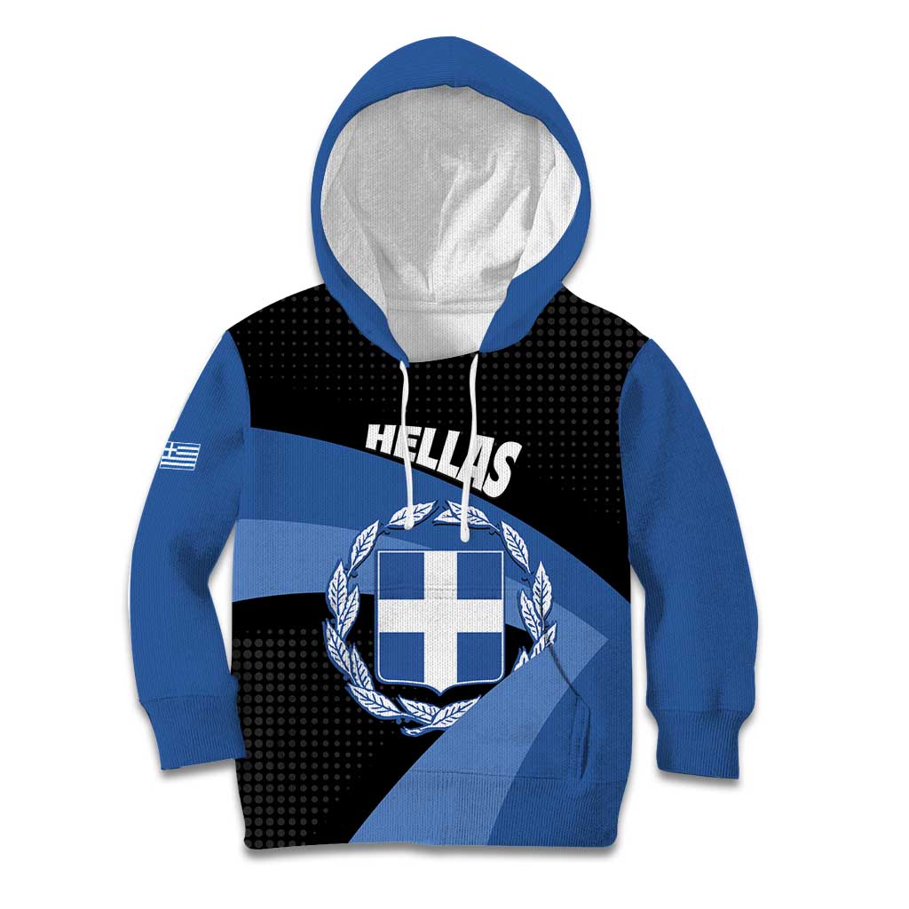Personalised Greece Hellas Kid Hoodie Coat Of Arms - Wonder Print Shop