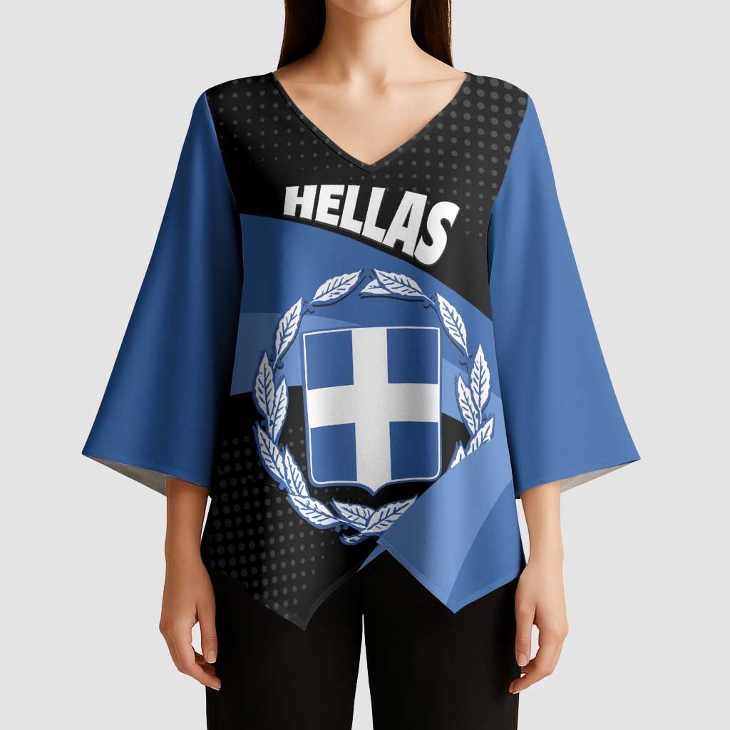 Personalised Greece Hellas Kimono Sleeve Blouse Coat Of Arms - Wonder Print Shop