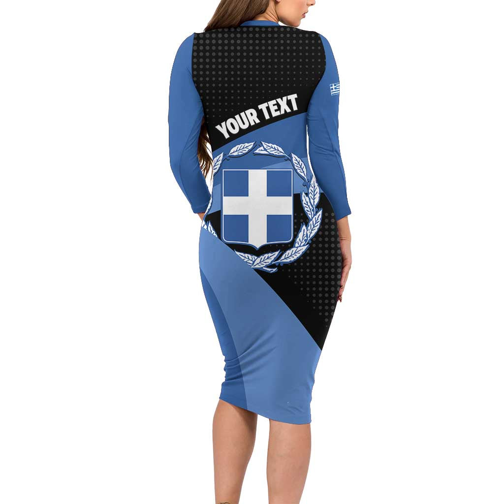 Personalised Greece Hellas Long Sleeve Bodycon Dress Coat Of Arms - Wonder Print Shop