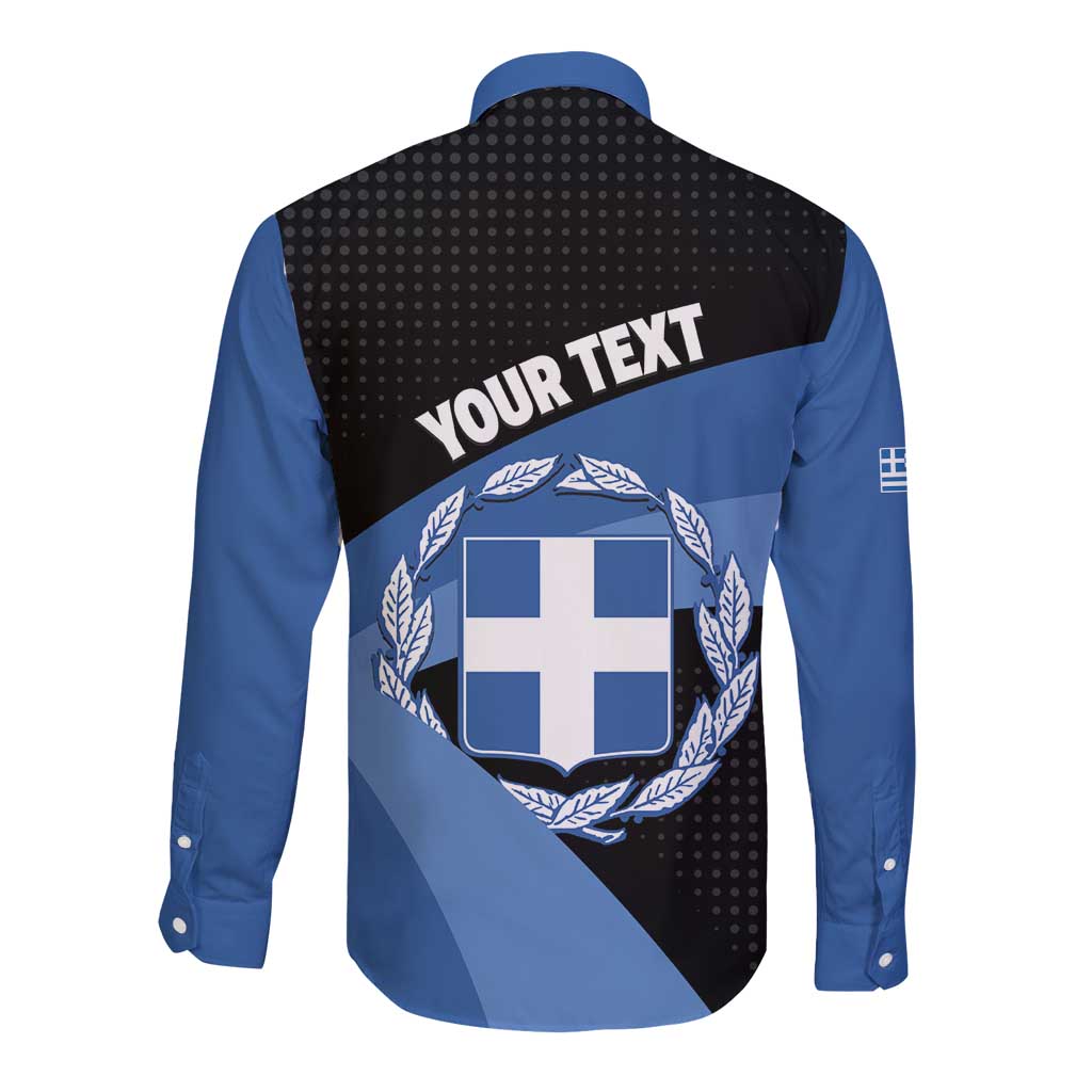 Personalised Greece Hellas Long Sleeve Button Shirt Coat Of Arms - Wonder Print Shop