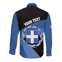 Personalised Greece Hellas Long Sleeve Button Shirt Coat Of Arms - Wonder Print Shop