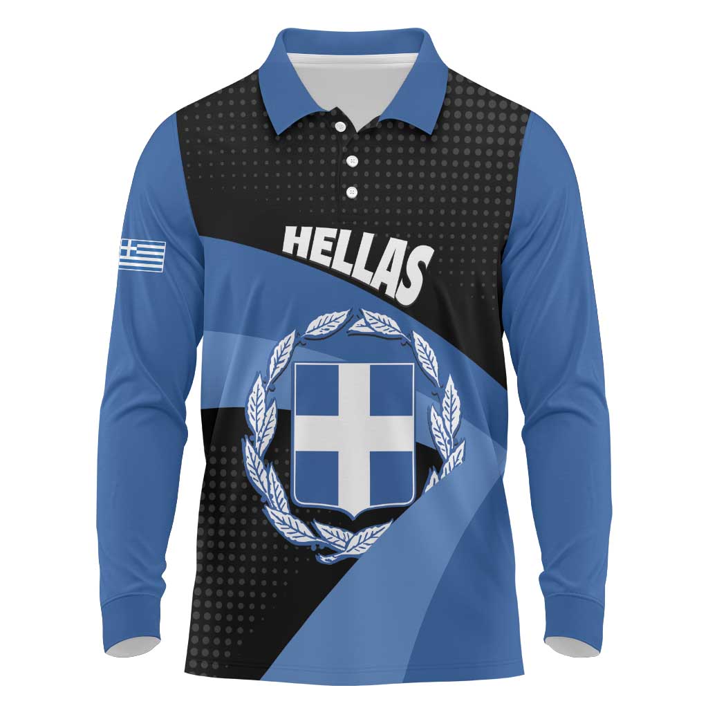 Personalised Greece Hellas Long Sleeve Polo Shirt Coat Of Arms - Wonder Print Shop