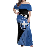 Personalised Greece Hellas Off Shoulder Maxi Dress Coat Of Arms - Wonder Print Shop