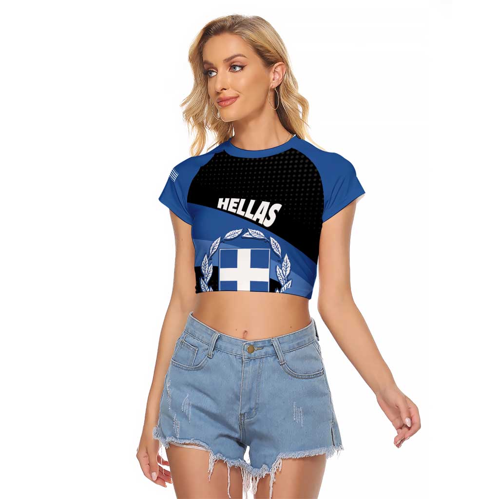 Personalised Greece Hellas Raglan Cropped T Shirt Coat Of Arms - Wonder Print Shop