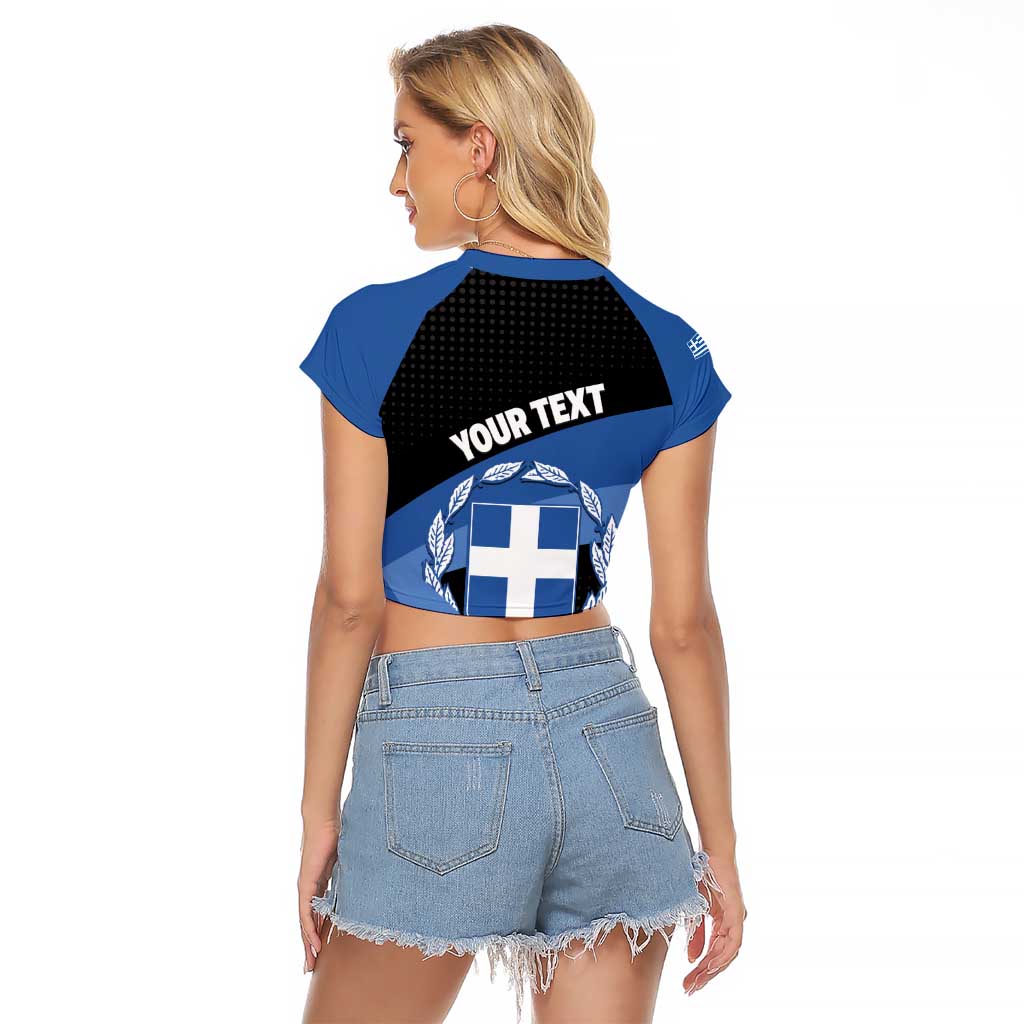 Personalised Greece Hellas Raglan Cropped T Shirt Coat Of Arms - Wonder Print Shop