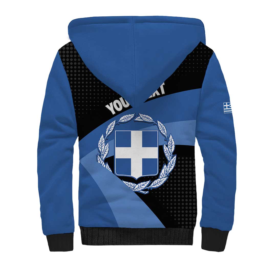 Personalised Greece Hellas Sherpa Hoodie Coat Of Arms - Wonder Print Shop