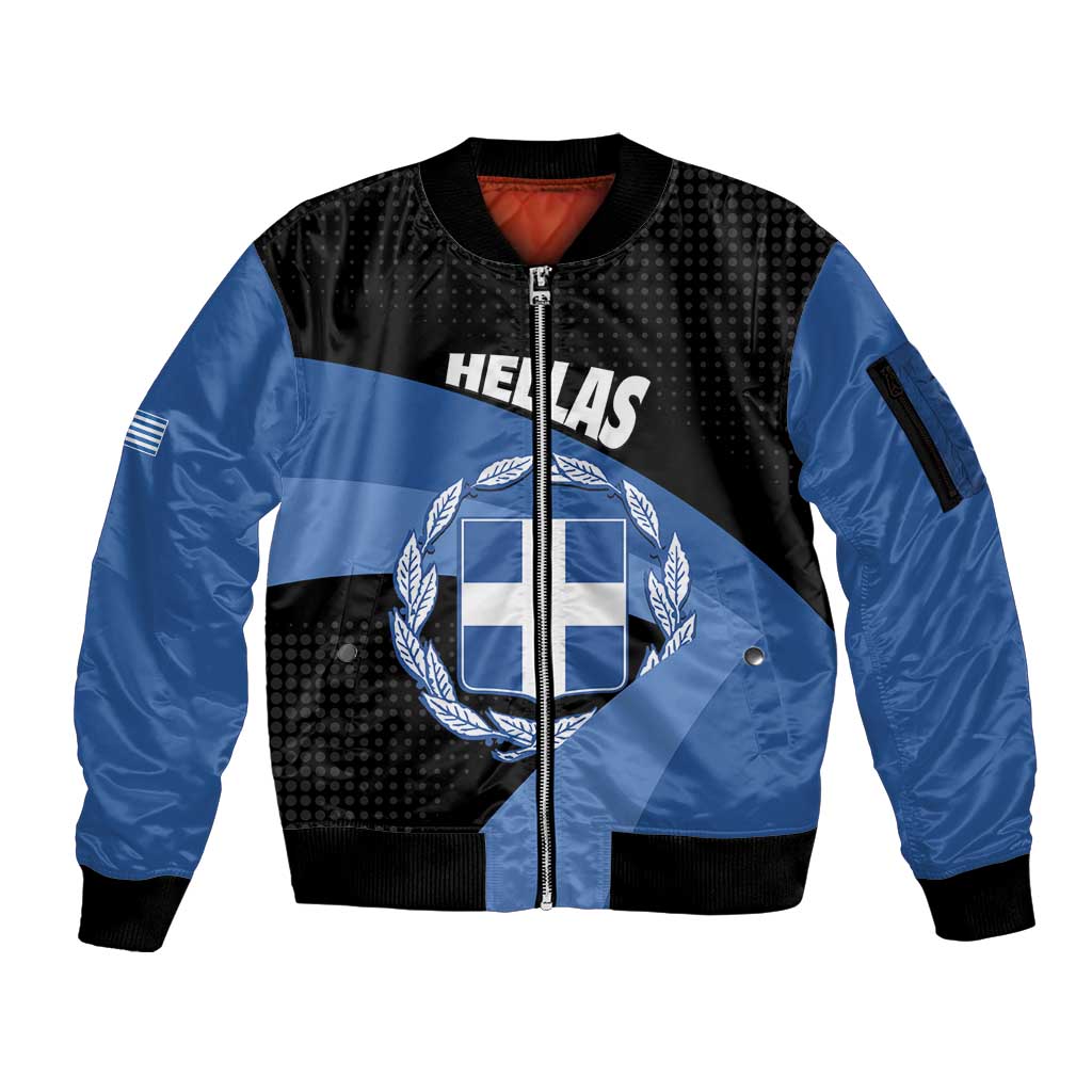 Personalised Greece Hellas Sleeve Zip Bomber Jacket Coat Of Arms - Wonder Print Shop