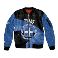 Personalised Greece Hellas Sleeve Zip Bomber Jacket Coat Of Arms - Wonder Print Shop