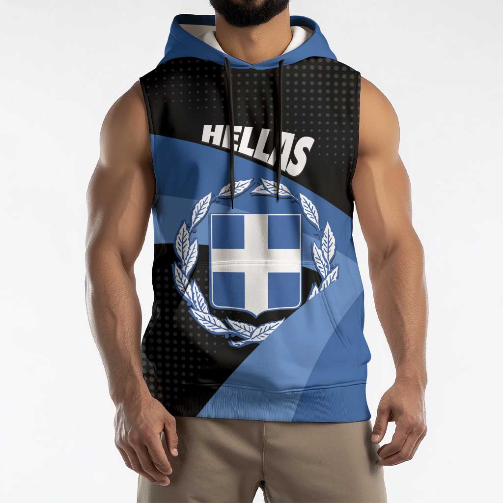 Personalised Greece Hellas Sleeveless Hoodie Coat Of Arms - Wonder Print Shop