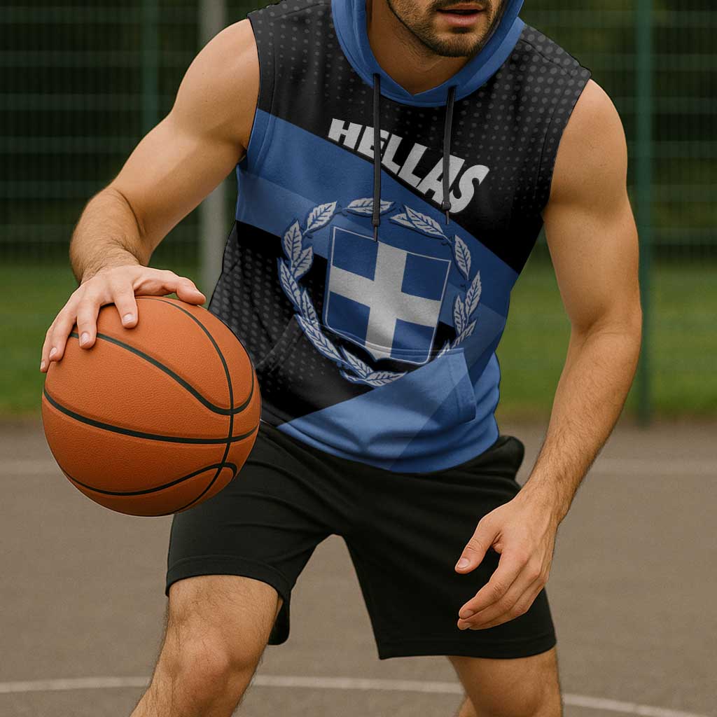 Personalised Greece Hellas Sleeveless Hoodie Coat Of Arms - Wonder Print Shop