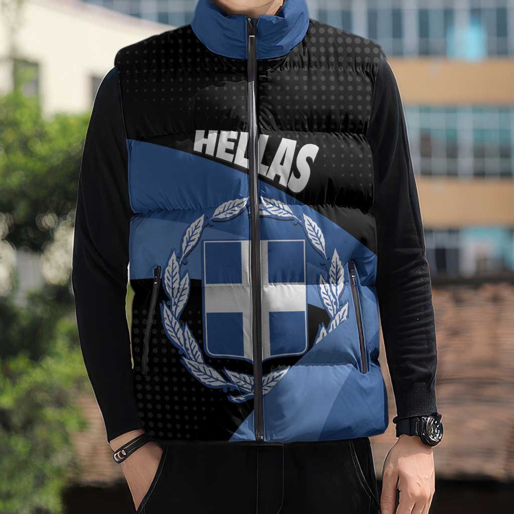 Personalised Greece Hellas Sleeveless Puffer Jacket Coat Of Arms - Wonder Print Shop