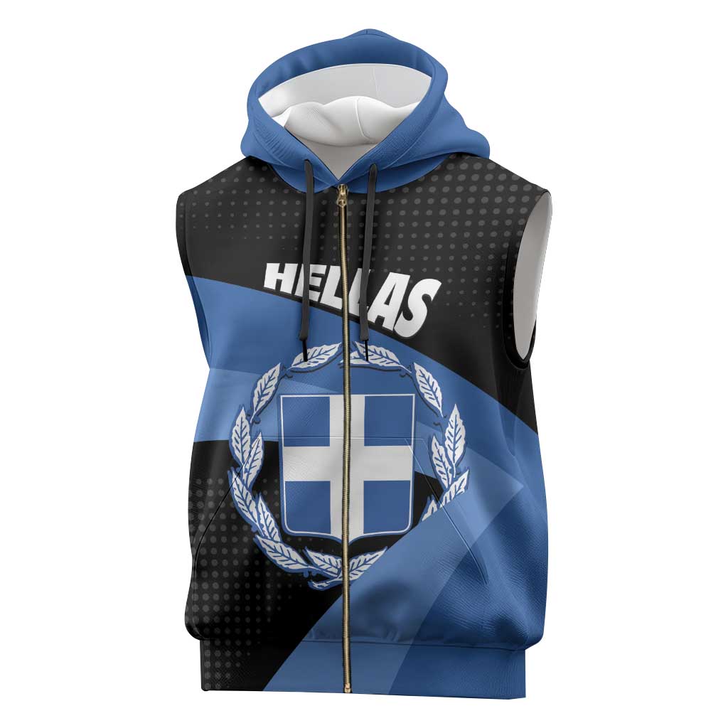 Personalised Greece Hellas Sleeveless Zip Hoodie Coat Of Arms - Wonder Print Shop