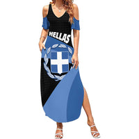 Personalised Greece Hellas Summer Maxi Dress Coat Of Arms - Wonder Print Shop