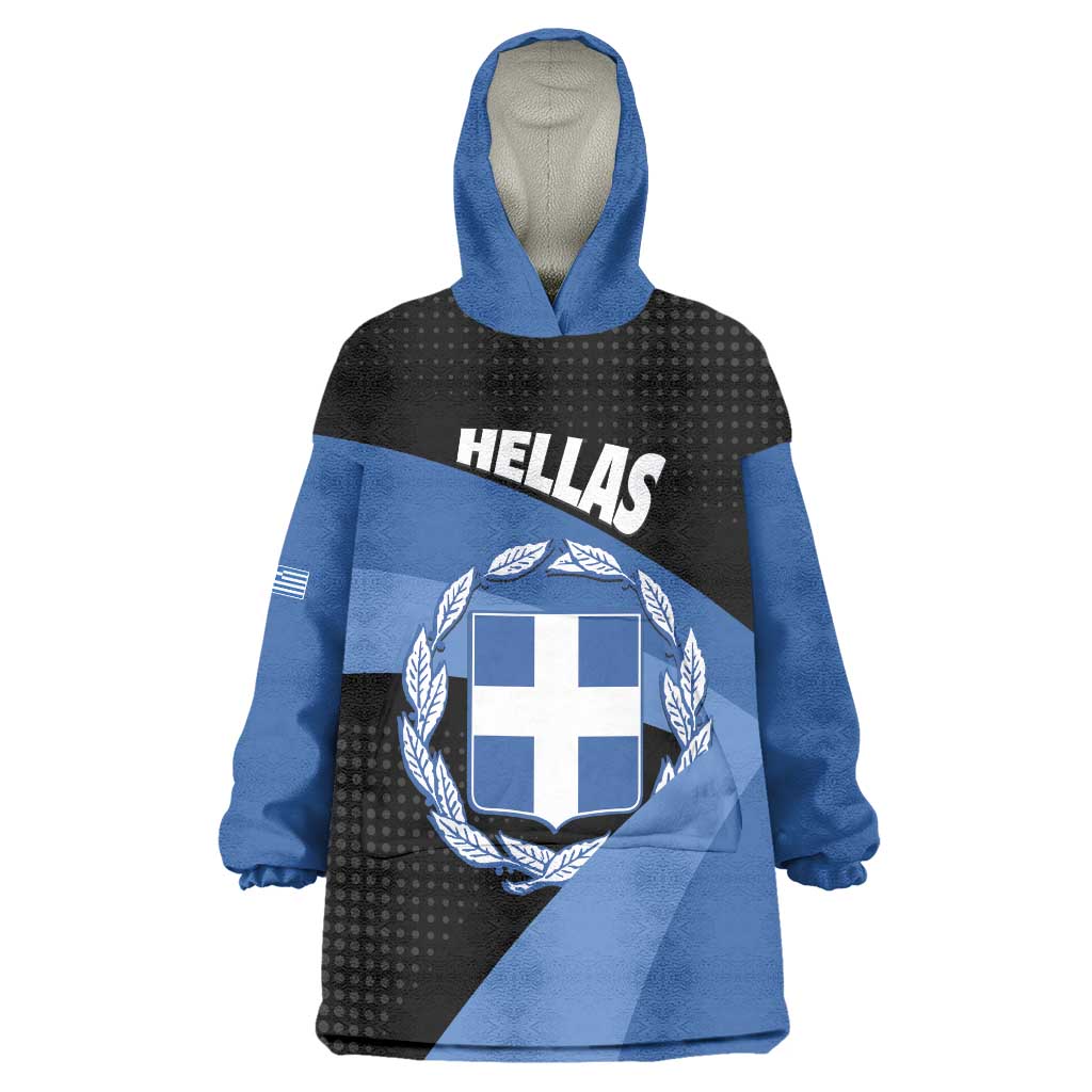 Personalised Greece Hellas Wearable Blanket Hoodie Coat Of Arms - Wonder Print Shop