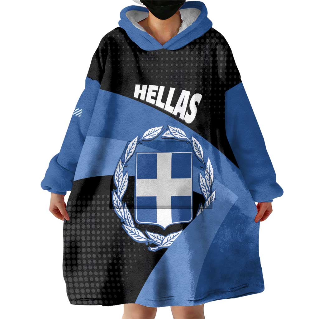 Personalised Greece Hellas Wearable Blanket Hoodie Coat Of Arms - Wonder Print Shop