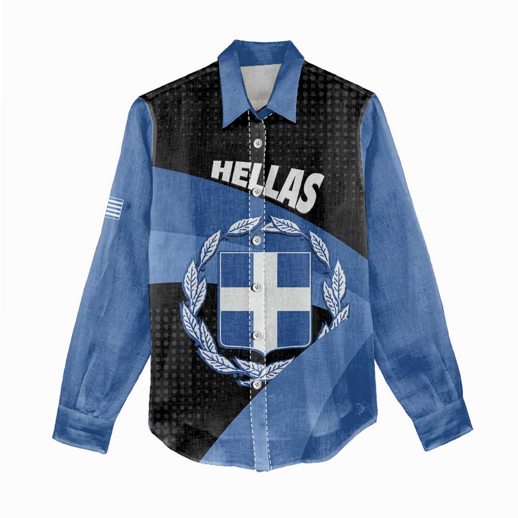 Personalised Greece Hellas Women Casual Shirt Coat Of Arms - Wonder Print Shop