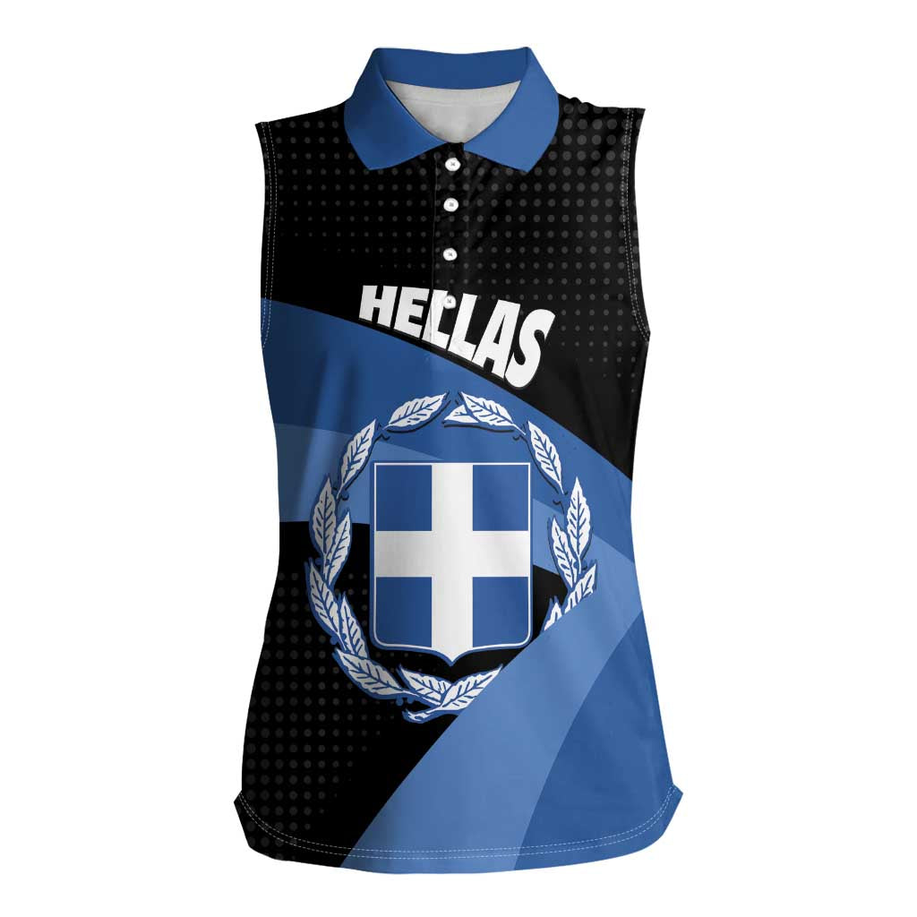 Personalised Greece Hellas Women Sleeveless Polo Shirt Coat Of Arms - Wonder Print Shop