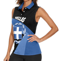 Personalised Greece Hellas Women Sleeveless Polo Shirt Coat Of Arms - Wonder Print Shop