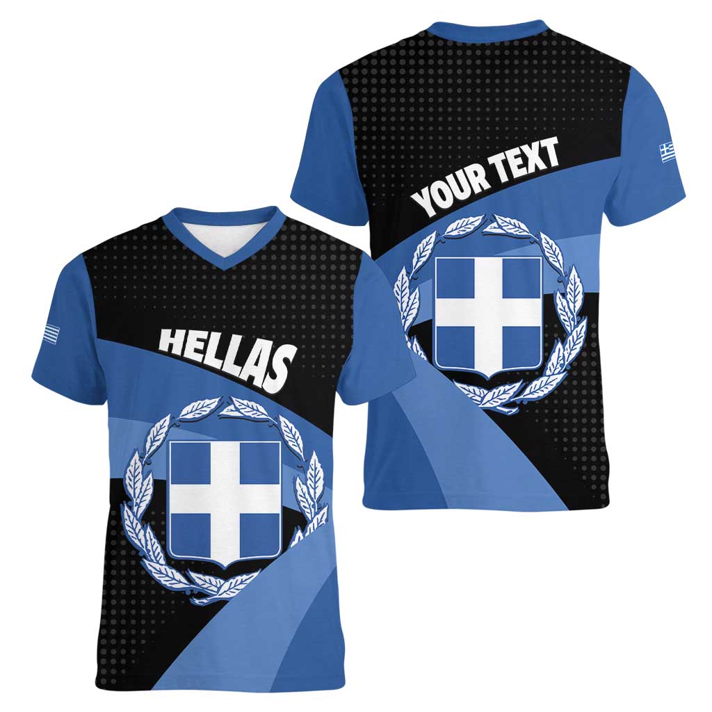 Personalised Greece Hellas Women V-Neck T-Shirt Coat Of Arms - Wonder Print Shop