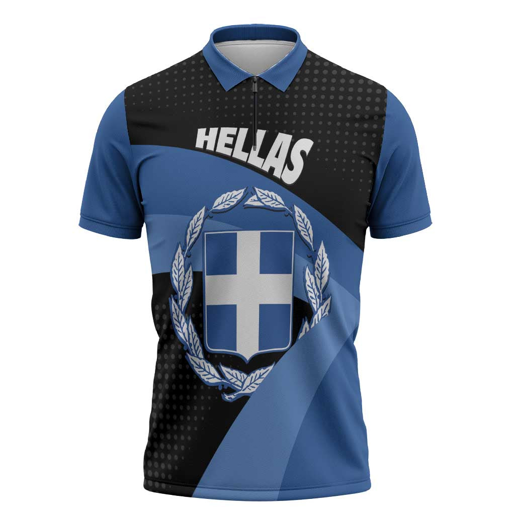 Personalised Greece Hellas Zipper Polo Shirt Coat Of Arms - Wonder Print Shop