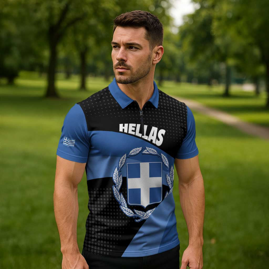 Personalised Greece Hellas Zipper Polo Shirt Coat Of Arms - Wonder Print Shop