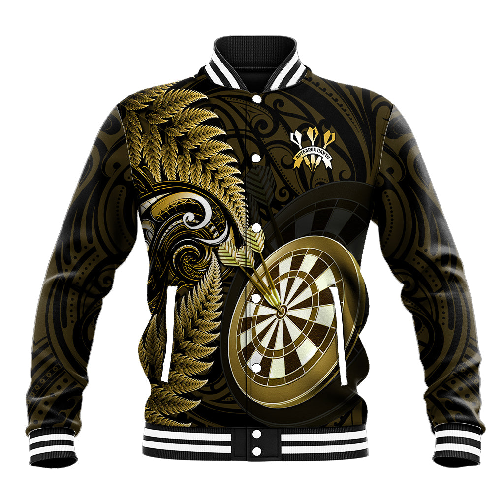 Personalised New Zealand Darts Baseball Jacket Happiness Is A Tight Threesome Maori Gold - Wonder Print Shop