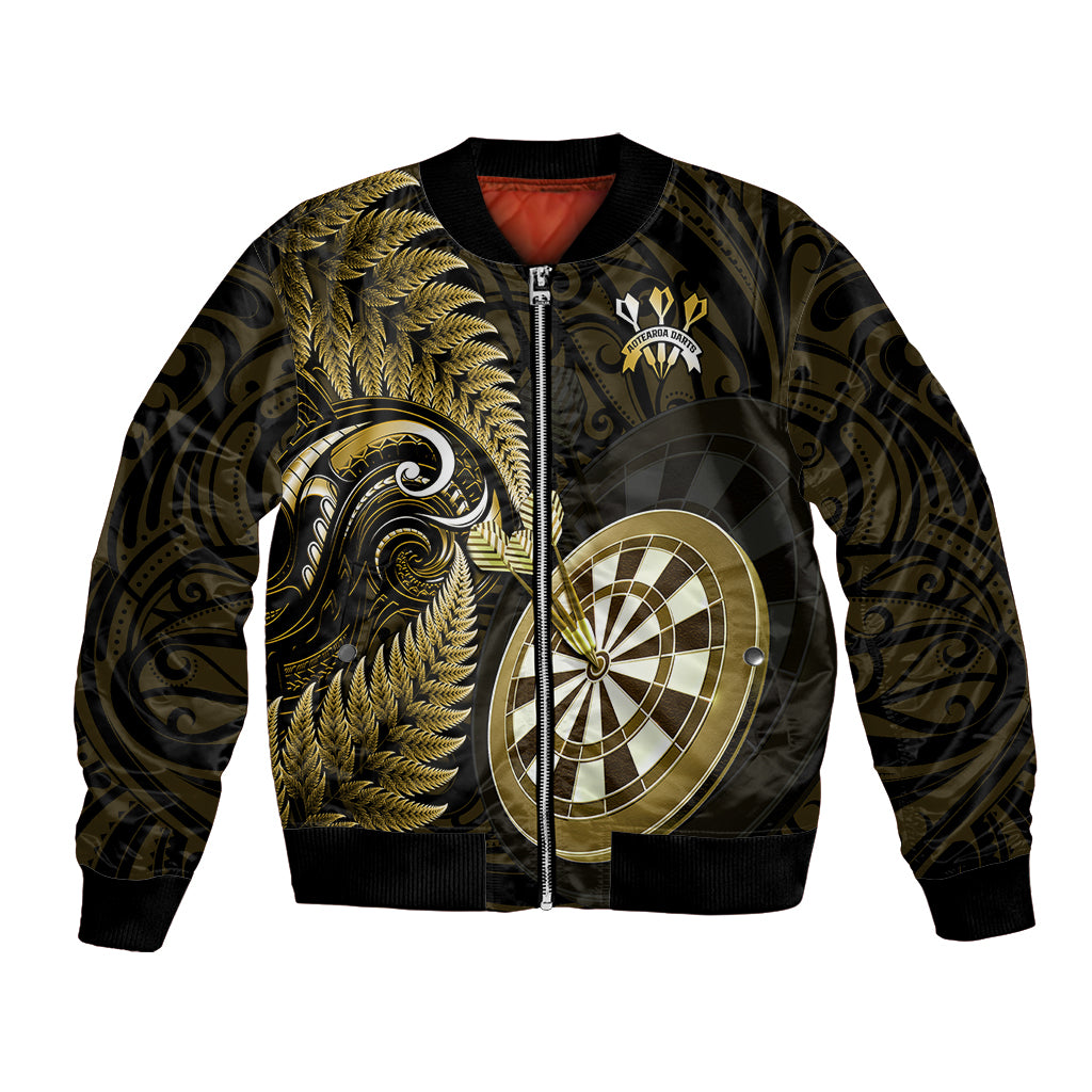 Personalised New Zealand Darts Bomber Jacket Happiness Is A Tight Threesome Maori Gold - Wonder Print Shop