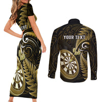 Personalised New Zealand Darts Couples Matching Short Sleeve Bodycon Dress and Long Sleeve Button Shirts Happiness Is A Tight Threesome Maori Gold - Wonder Print Shop
