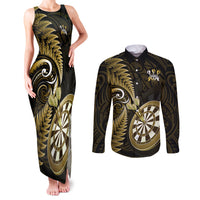 Personalised New Zealand Darts Couples Matching Tank Maxi Dress and Long Sleeve Button Shirts Happiness Is A Tight Threesome Maori Gold - Wonder Print Shop