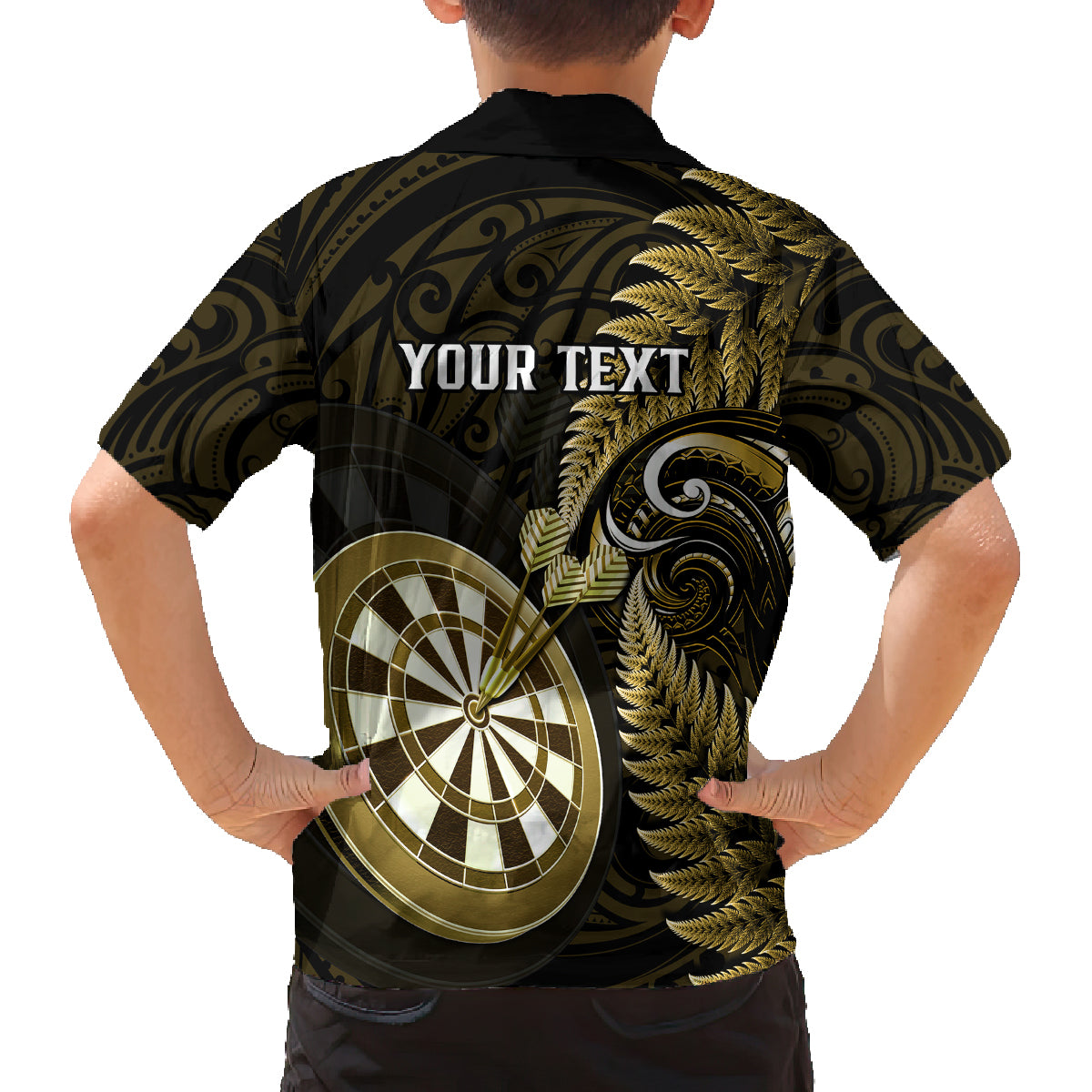 Personalised New Zealand Darts Family Matching Long Sleeve Bodycon Dress and Hawaiian Shirt Happiness Is A Tight Threesome Maori Gold - Wonder Print Shop
