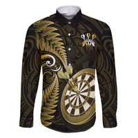 Personalised New Zealand Darts Family Matching Long Sleeve Bodycon Dress and Hawaiian Shirt Happiness Is A Tight Threesome Maori Gold - Wonder Print Shop