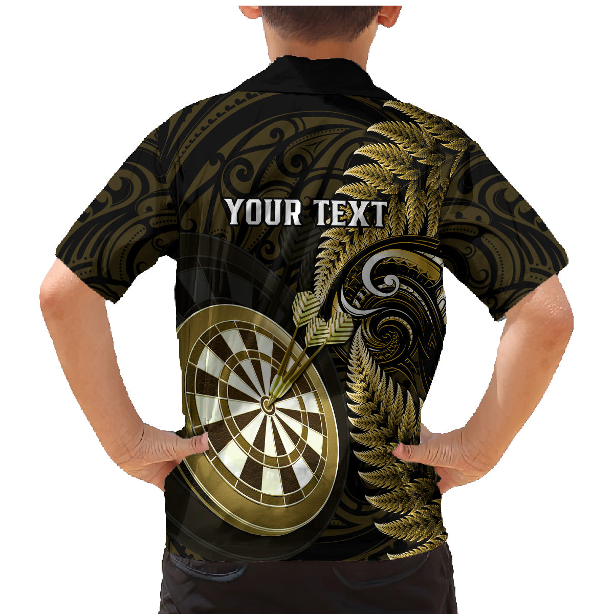 Personalised New Zealand Darts Family Matching Mermaid Dress and Hawaiian Shirt Happiness Is A Tight Threesome Maori Gold - Wonder Print Shop