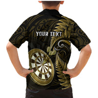 Personalised New Zealand Darts Family Matching Mermaid Dress and Hawaiian Shirt Happiness Is A Tight Threesome Maori Gold - Wonder Print Shop