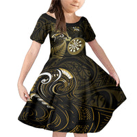 Personalised New Zealand Darts Family Matching Mermaid Dress and Hawaiian Shirt Happiness Is A Tight Threesome Maori Gold - Wonder Print Shop