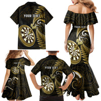 Personalised New Zealand Darts Family Matching Mermaid Dress and Hawaiian Shirt Happiness Is A Tight Threesome Maori Gold - Wonder Print Shop