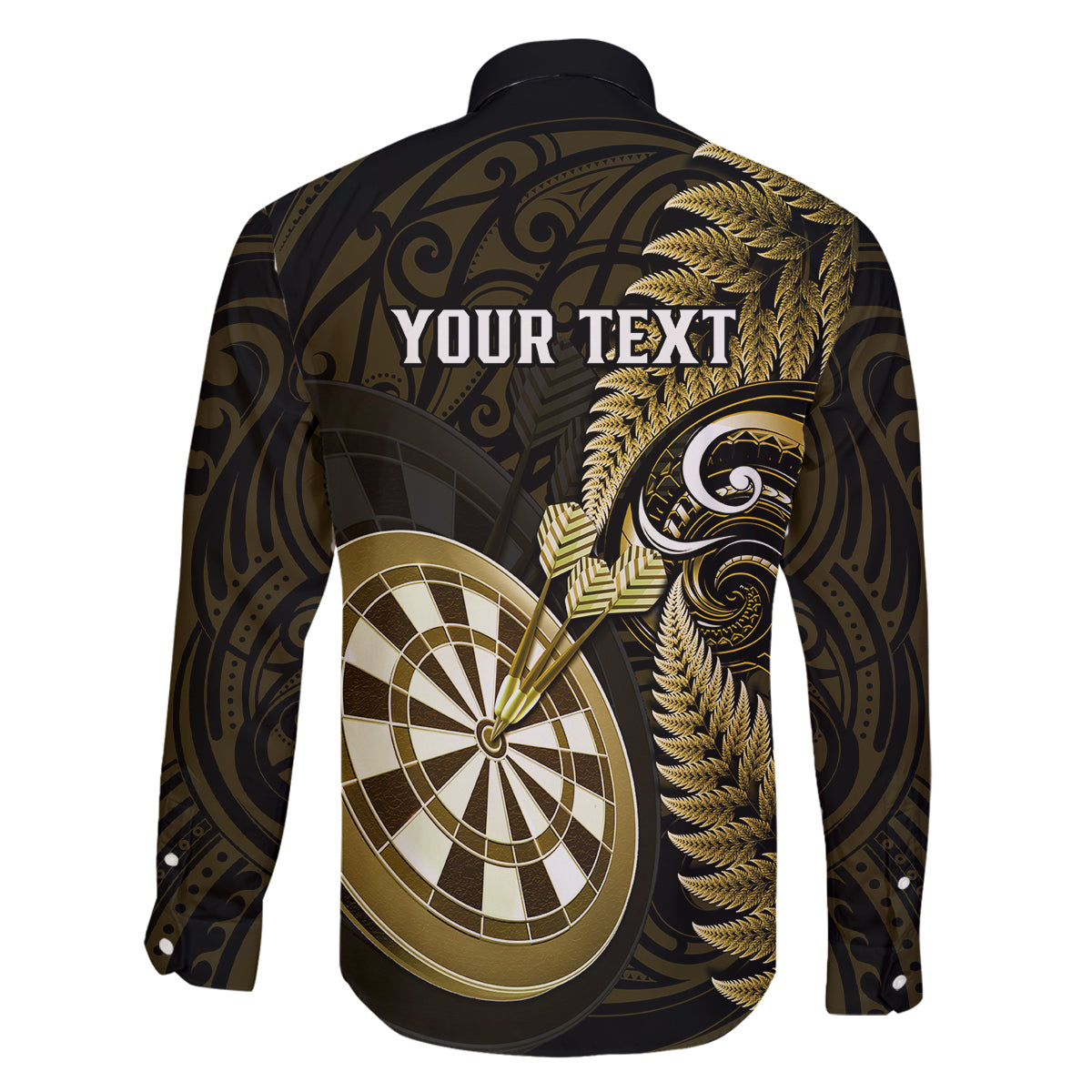 Personalised New Zealand Darts Family Matching Off Shoulder Long Sleeve Dress and Hawaiian Shirt Happiness Is A Tight Threesome Maori Gold - Wonder Print Shop