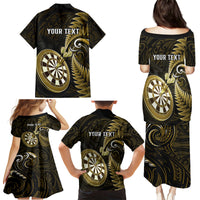 Personalised New Zealand Darts Family Matching Puletasi Dress and Hawaiian Shirt Happiness Is A Tight Threesome Maori Gold - Wonder Print Shop