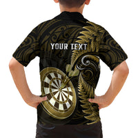 Personalised New Zealand Darts Family Matching Short Sleeve Bodycon Dress and Hawaiian Shirt Happiness Is A Tight Threesome Maori Gold - Wonder Print Shop