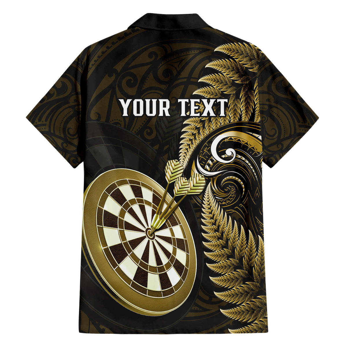 Personalised New Zealand Darts Family Matching Short Sleeve Bodycon Dress and Hawaiian Shirt Happiness Is A Tight Threesome Maori Gold - Wonder Print Shop